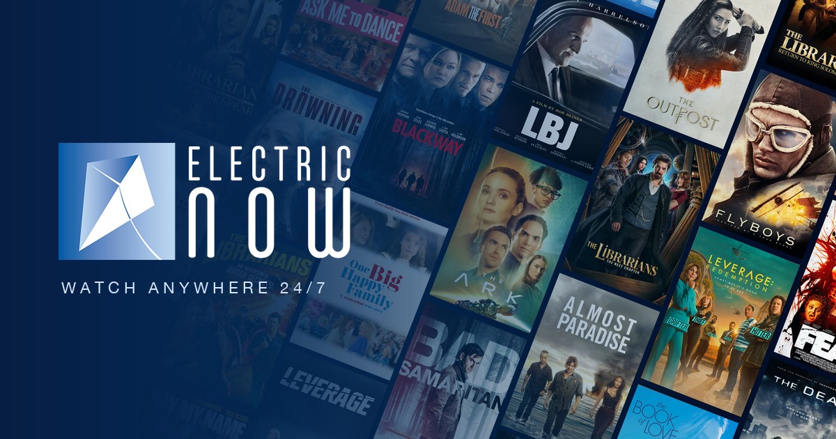 ElectricNOW logo beside a collage of its free movies and TV series